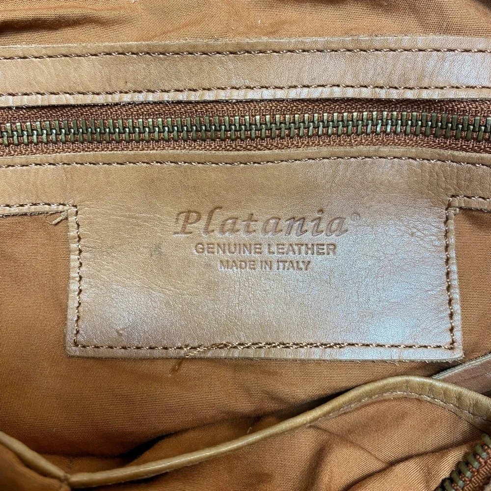 Platania Brown Leather Studded Double Handles Large Tote Shoulder Bag - Italy